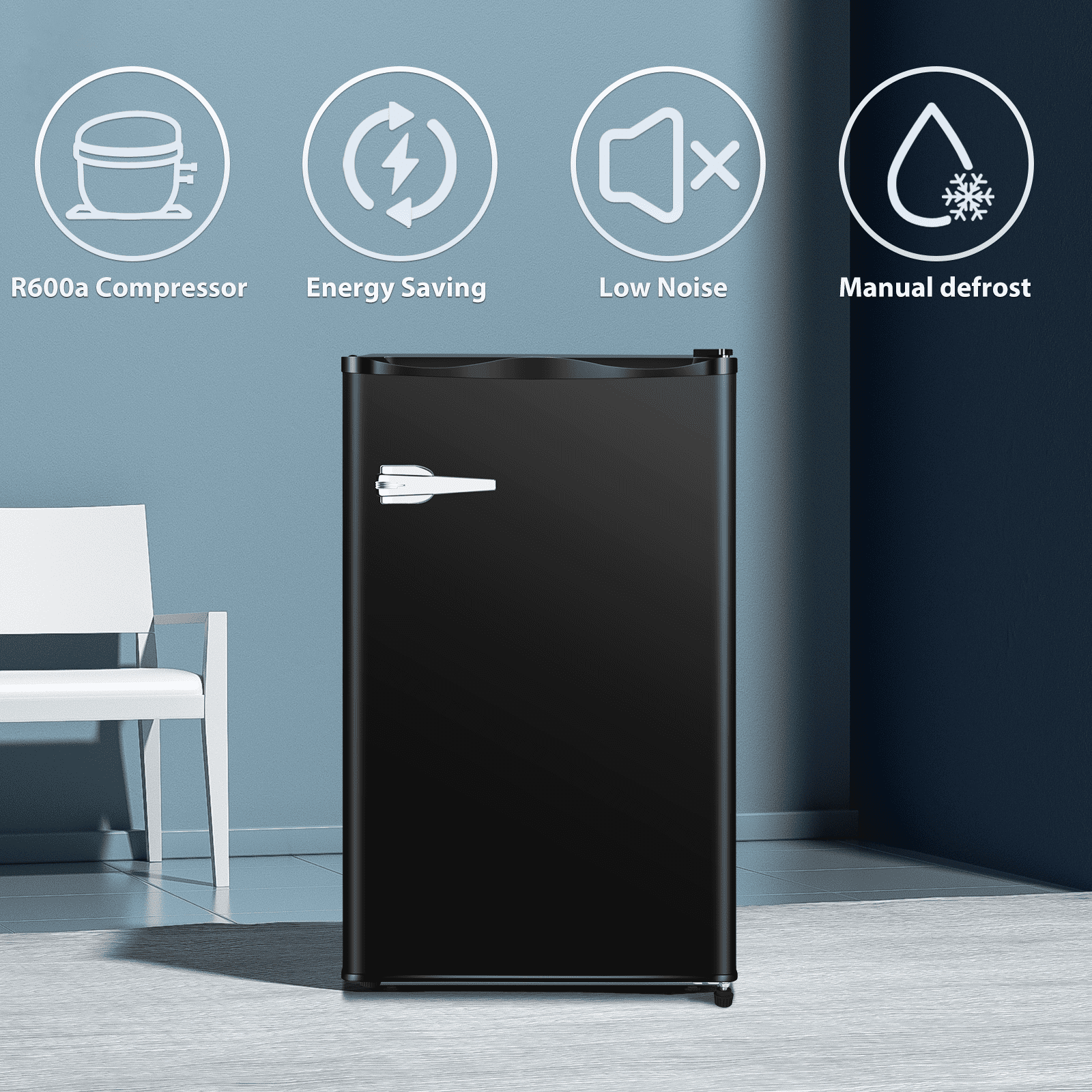 KISSAIR 3.0 Cu.ft Compact Upright Freezer with Reversible Single Door,Black  