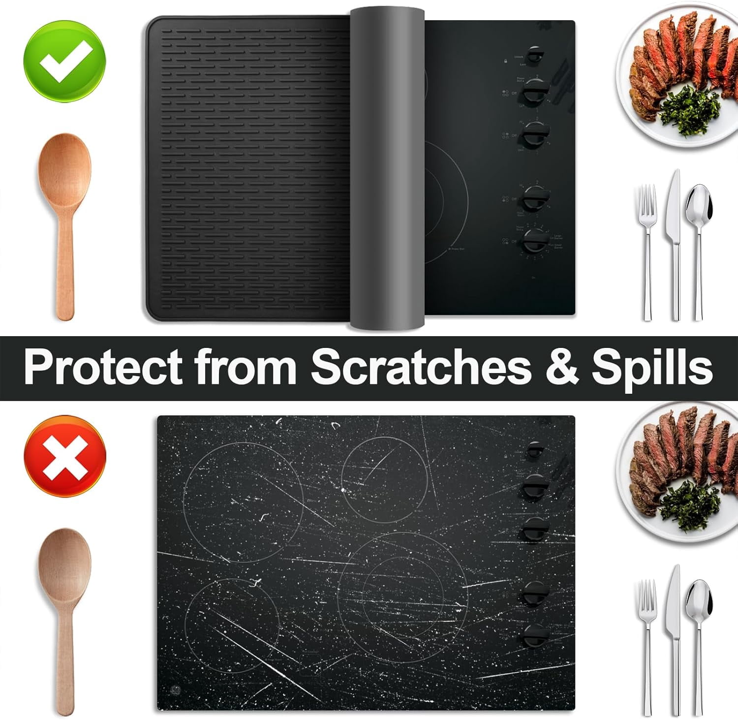PLERISE Stove Top Cover for Electric Stove- Range Covers for Electric Stove,Silicone XXL Dish Drying Mat, Glass Cooktop Covers, Flat RV Range top Mats (Black, 30"x21") Black,30"x21"
