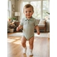 thumbnail image 4 of Loicainy Infant Baby Boy Romper 3 6 12 18 Month Short Sleeve Lapel Collar Stripes Print Bodysuit Newborn Playsuit, 4 of 9