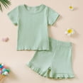 thumbnail image 2 of NOLDARES Toddler Girls Clothes 1T 2T 3T 4T 5T Summer Outfits Baby Kids Short Sleeve T-Shirt Tops & Shorts Sets(Green,3-4 Years), 2 of 4