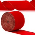 thumbnail image 3 of Cinta de terciopelo navideña con alambre dorado Casa de los Tesoros 35 yardas 4 pulgadas rojo, 3 of 4