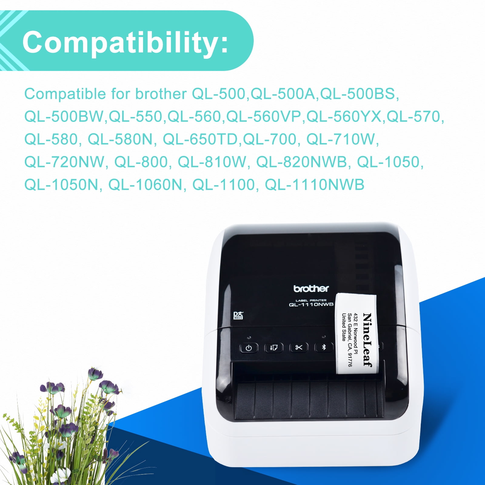 NineLeaf 4 Rolls Compatible for Brother DK-1201 1.1 in x 3.5 in Die-Cut Standard Address Labels, 400 Labels Per Roll