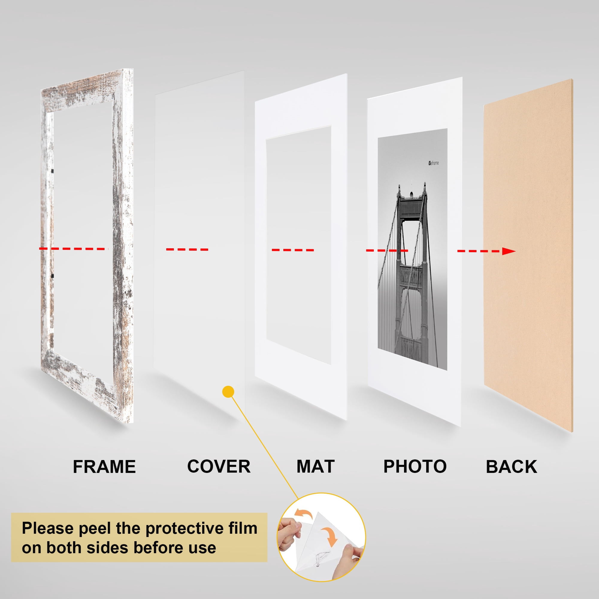 Meframe 16x20 Wooden Picture Frame, Matted to 11x14 Wall Poster Frame, Frosted White
