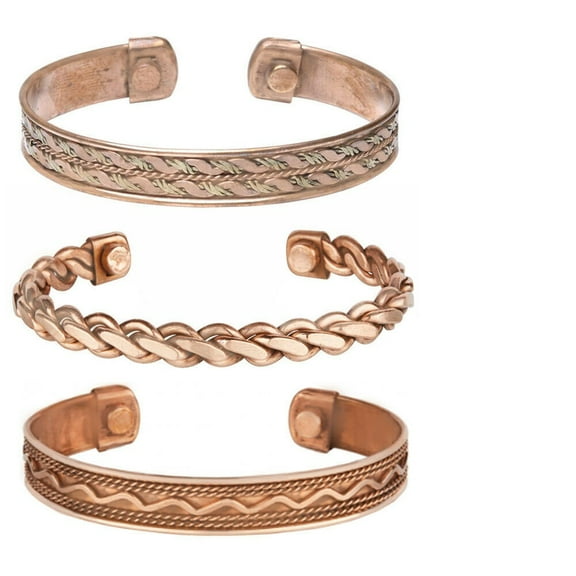 3 Pack Magnetic Pure Copper Cuff Bracelet Solid Copper Healing Bangle By MDream