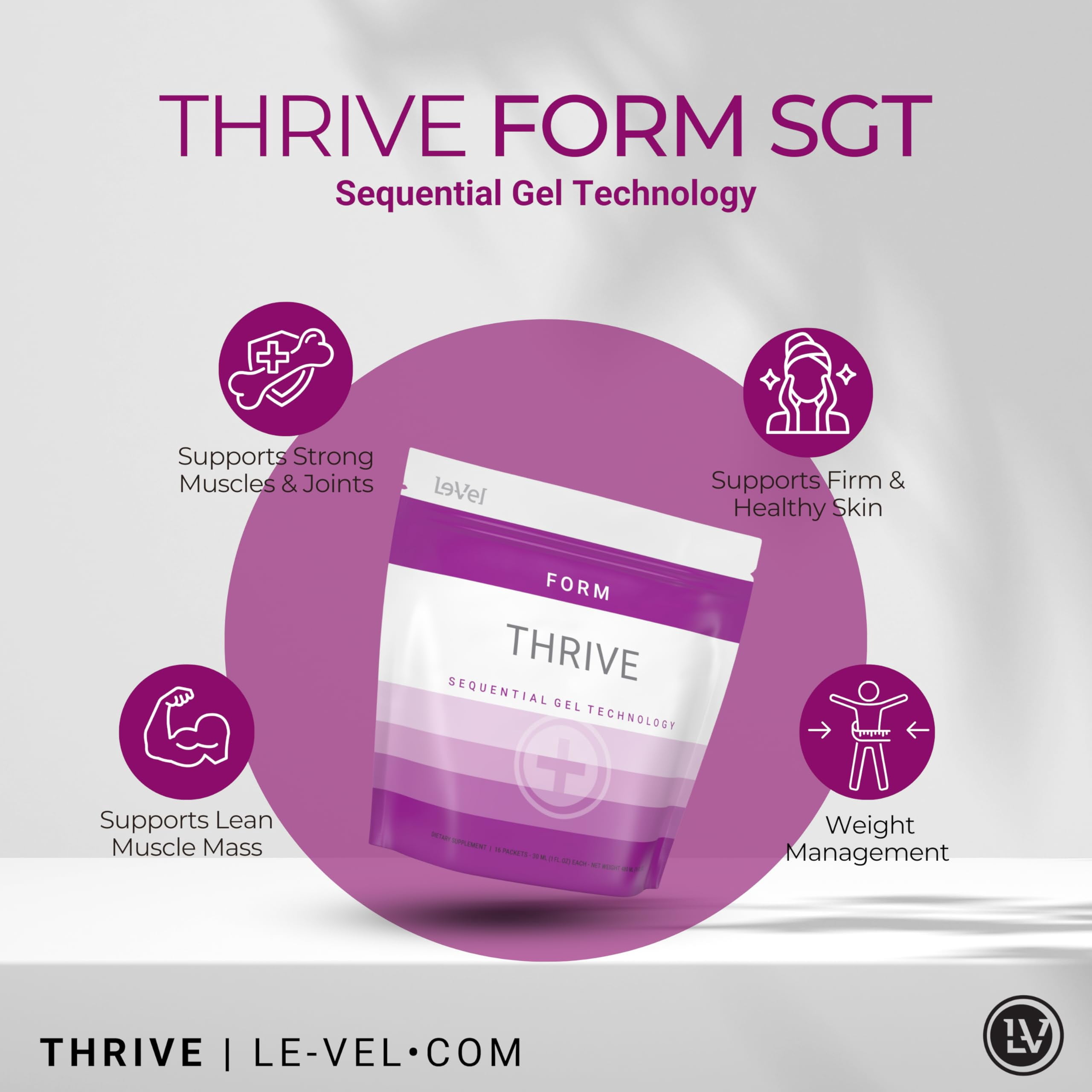 Thrive Form SGT Collagen Gel | 16 Packets | Hydrolyzed Collagen Peptides for Joint Health, Skin Elasticity & Lean Muscle Recovery | Sequential Gel Technology for Maximum Absorption | Plant-Based