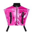 thumbnail image 3 of TiaoBug Kids Girls Shiny Metallic Zip Up Jacket Hip Hop Dance Performance Sparkly Cropped Tank Top Hot Pink 10, 3 of 5