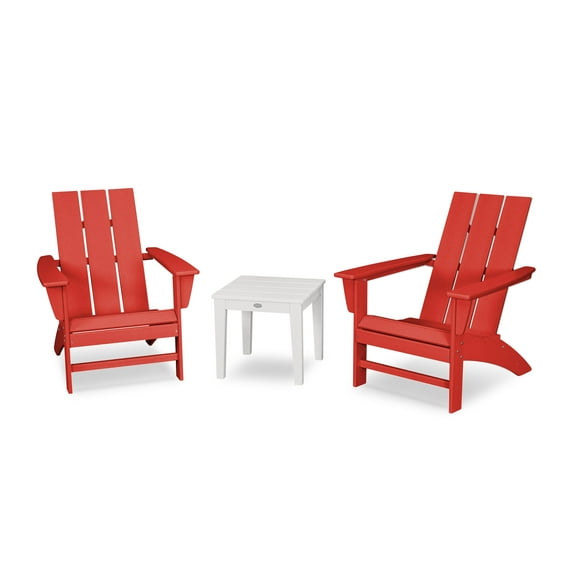 POLYWOOD Modern Adirondack 3-Piece Set in Sunset Red / White