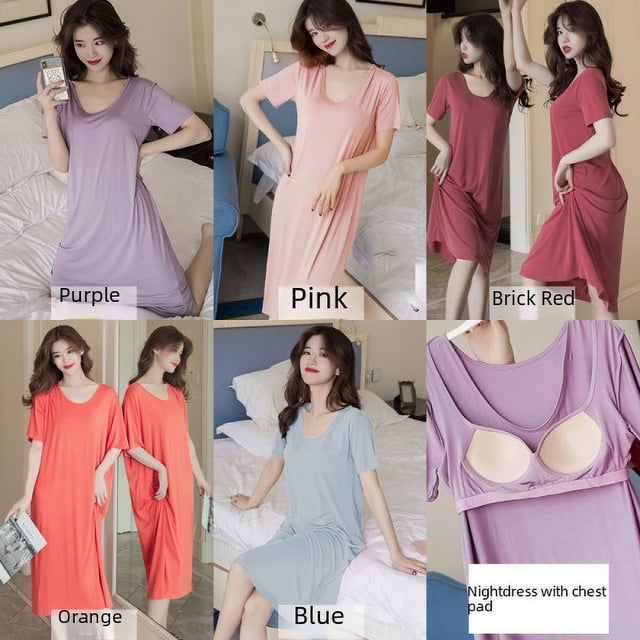 Pijama de seda con almohadilla para el pecho para mujer, ropa de abrigo sencilla y natural, ropa para el hogar