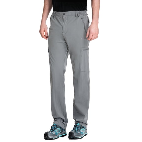 Clothin Men's Elastic-Waist Travel Pant Stretchy Lightweight Thin Multi-Pockets Quick Dry Breathable(Light Grey XL-30)