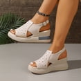 thumbnail image 3 of Platform Wedge Sandals for Women Open Toe Slingback Heels Comfortable Soft Footbed Buckle Ankle Strap Walking Shoes Beige Size 9, 3 of 8