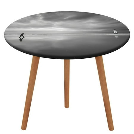 

Bybiment Round Fitted Tablecloth with Elastic Edge Amidst Serene Shores Solitary Figure Decorative Tablecloth Table Cover 51 Inch
