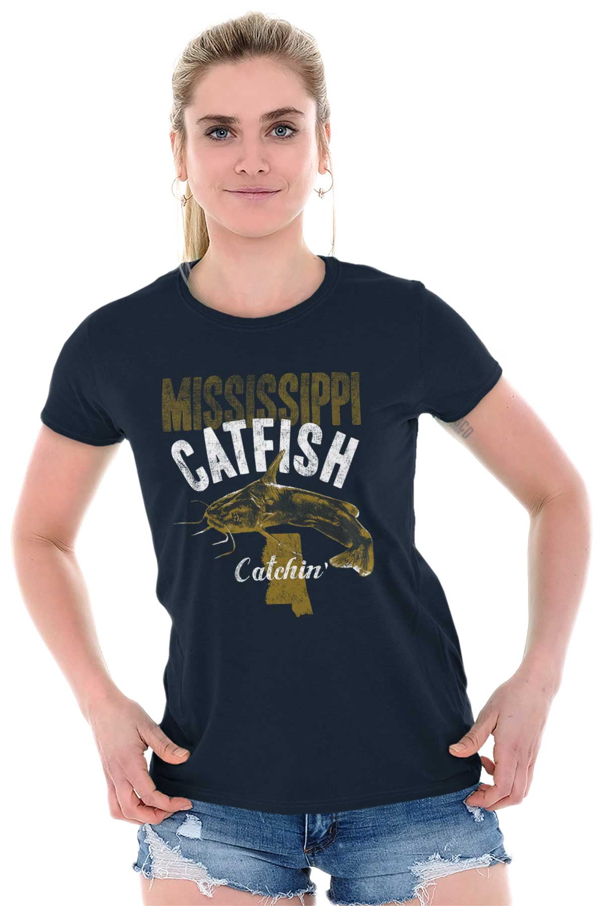 Fishing Tees Shirts Tshirts For Womens Mississippi River Catfish MI
