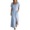 thumbnail image 2 of YuXingFu Womens Cotton Dresses with Pockets Maxi V-Neck Plus Size Womens Dress Long Sleeve for School Long Casual Summer Pink M, 2 of 7