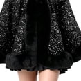thumbnail image 3 of Puyaiuu Women Winter Fleece Lined Sequin Cape Shawl Faux Fur Trim Warm Cloak Outerwear Wrap Cardigan Silver Free Size Gift, 3 of 8