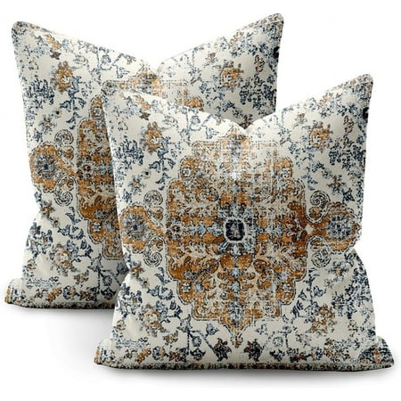 Boho Pillow Covers 20×20 Set of 2 Orange Brown Throw Pillow Covers Outdoor Decorative Linen Pillow Covers for Couch Bed Sofa Cushion Bohemian Pillowcases