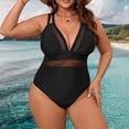 thumbnail image 3 of Women One Piece Swimsuit Plus Size Swimsuit Solid Color Swimsuit With Mesh Panels Back Design Bathing, 3 of 5