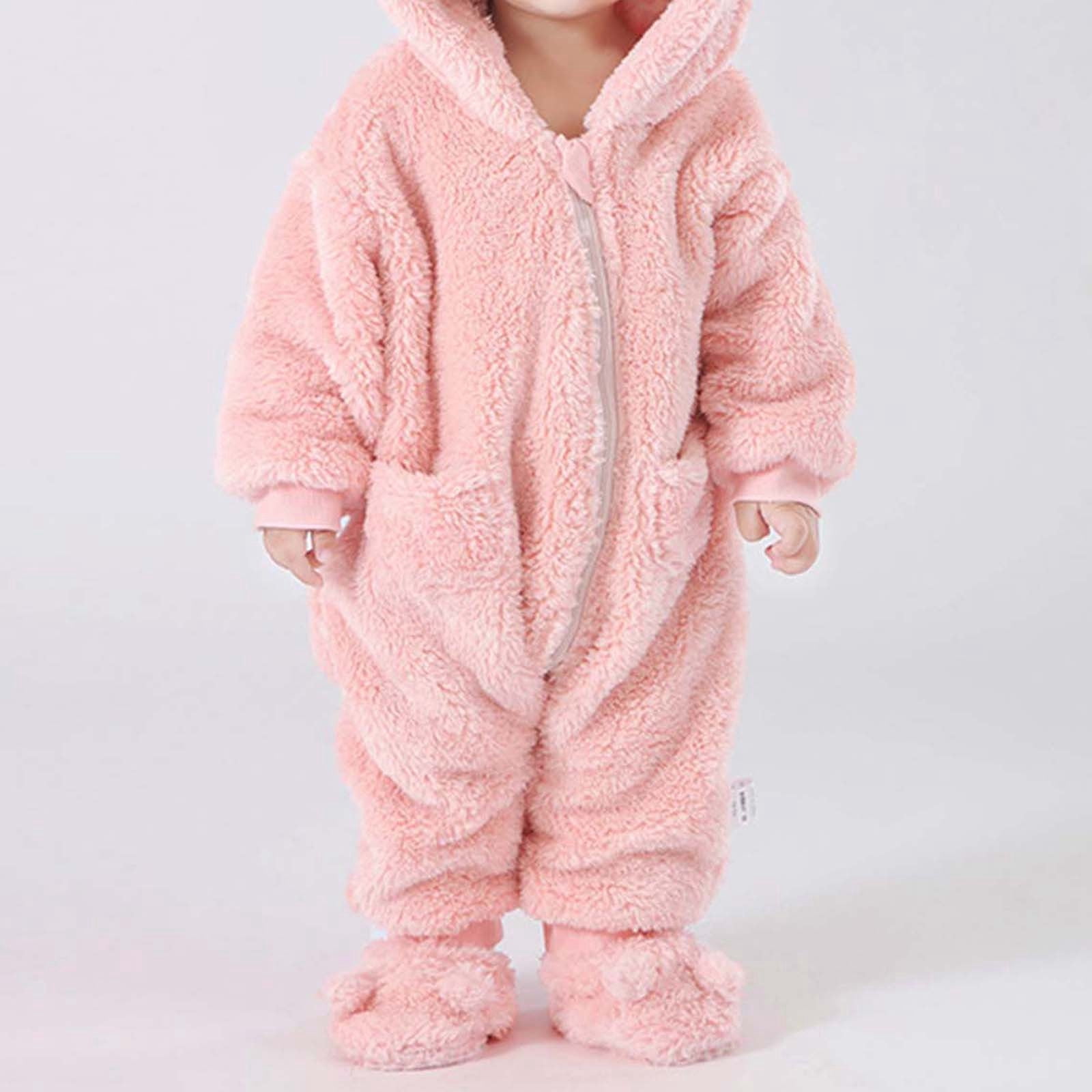 ibiyuan Baby Snow Suit,Baby Girls Long Sleeve Hooded Jumpsuit Romper Outfits Winter Warm Clothes,Pink,2-3 Years