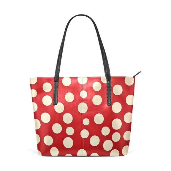 Tote Bag Aesthetic leather Handbags with Zipper for Women Travel Shoulder Bags Purses with compartment. Red Polka Dot Pattern