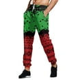 thumbnail image 3 of MAWCLOS Men Straight Leg Christmas Print Trousers Running High Waist Sweatpants Black Red M, 3 of 4