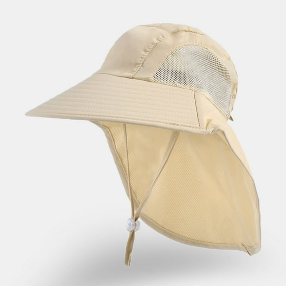 WUXIAN Kids Sun Hats Kids Sun Protection Upf50 Bucket Hat Toddler Summer Beach Play Hats With Neck Flap Safari Hat,Beige,One Size