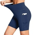 thumbnail image 2 of BALEAF Women's 6" High Waisted Biker Shorts Gym Workout Yoga Running Athletic Spandex Shorts with Pockets Dark Blue S, 2 of 5