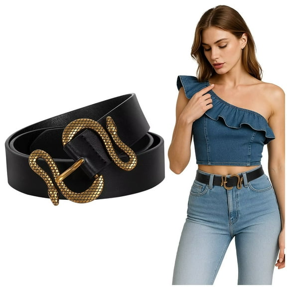 JASGOOD Women Fashion Belt Leather Belts with Snake Buckle Ladies belt for Jeans Pants