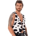 thumbnail image 6 of Jiibva Men Cow Print Vest Flannel Short Waistcoat Sleeveless Open Front Vest Vintage Hippie Costume Vest for Festival Carnivals, 6 of 7