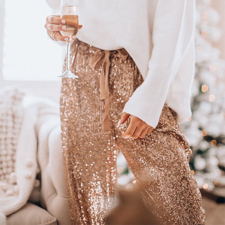 rose gold dress pants Mariah Rose Gold Sequin Flare Pants Haute2Wear