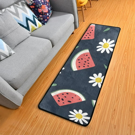 Hallway Runner Rug 2' X 6' Watermelon Slice and Daisy Area Rug Non-Slip Entryway Carpet Soft Washable Door Mat Kitchen Bedroom Living Room
