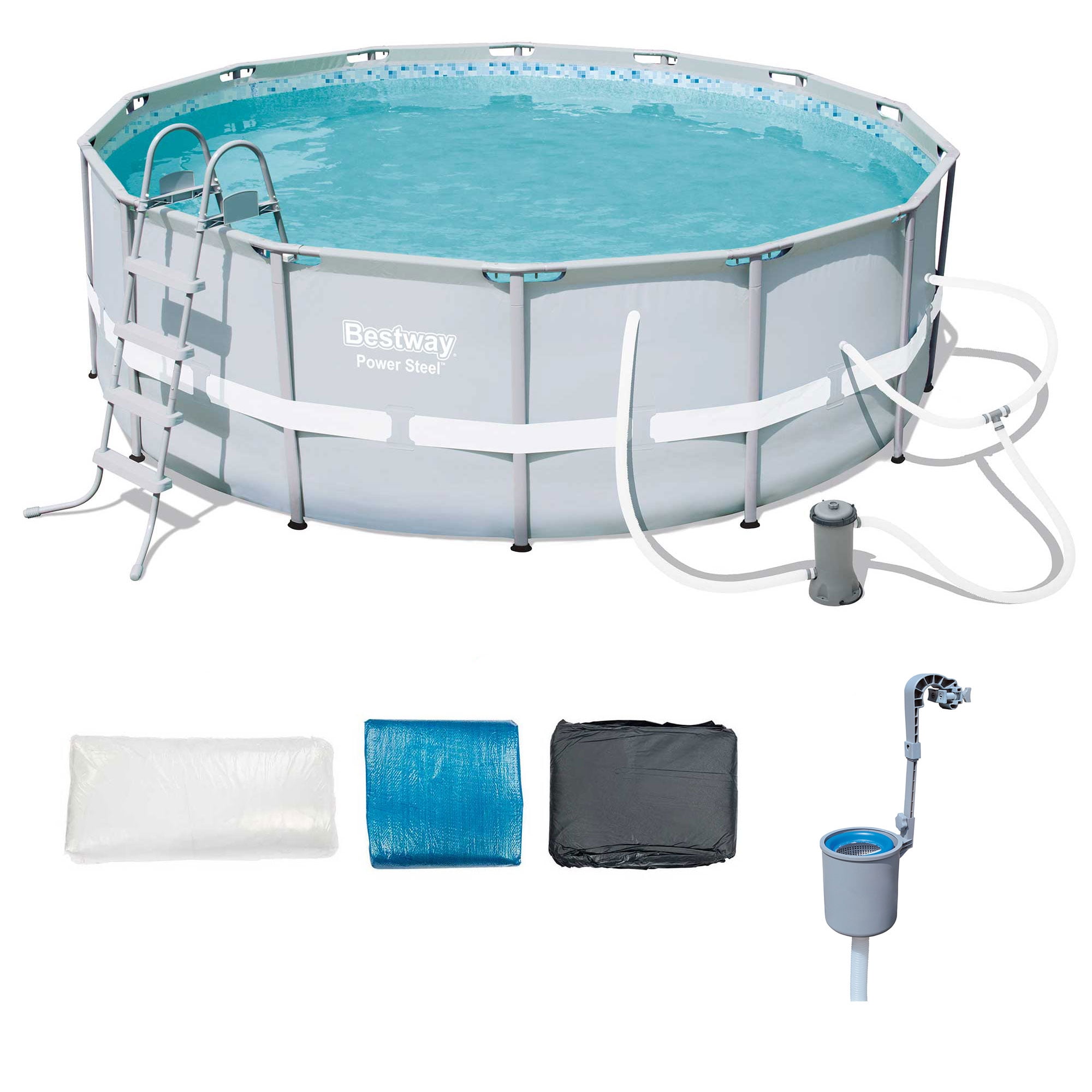 Bestway 14ft x 48in Power Steel Frame Above Ground Round Pool Set and