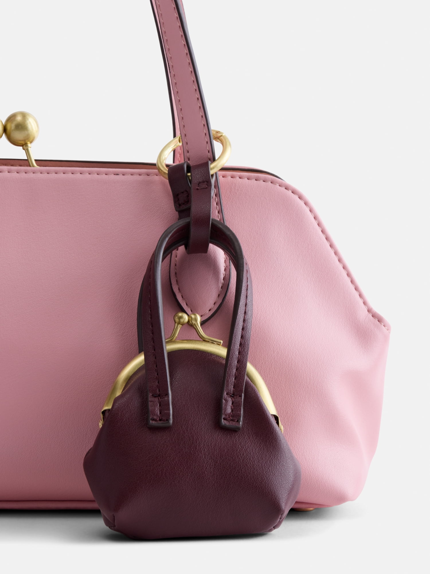 Free Assembly Women's Faux Suede Shoulder Bag with Mini Bag Charm, Dusty Rose