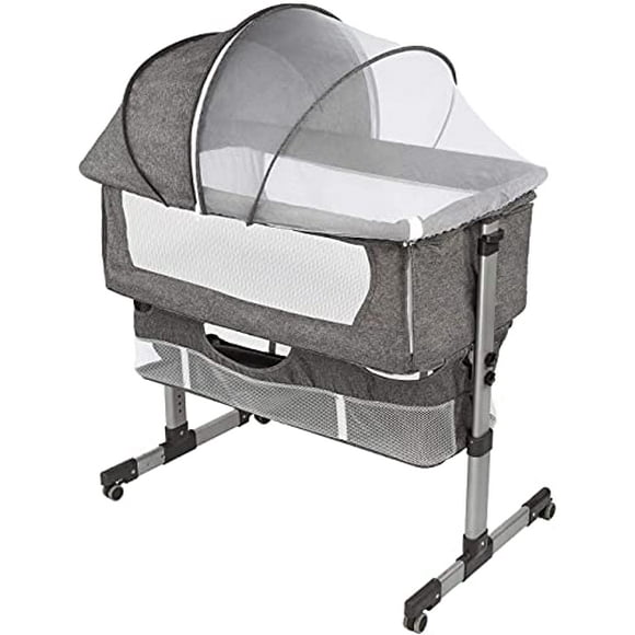 3 in 1 Travel Baby Crib Baby Bed with Breathable Net Bedside Crib Bedside Sleeper Bassinets,Adjustable Portable Bed Infant with Detachable Mosquito net and Mattress,Deep Grey