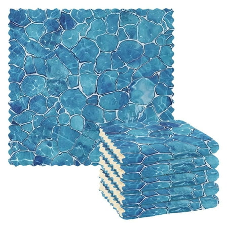 

6 Pieces of Kitchen Towels 11x11Inch Kitchen Dish Cloths Kitchen Dish Towels Reuseable Cleaning Cloths Blue Corrugated Stone
