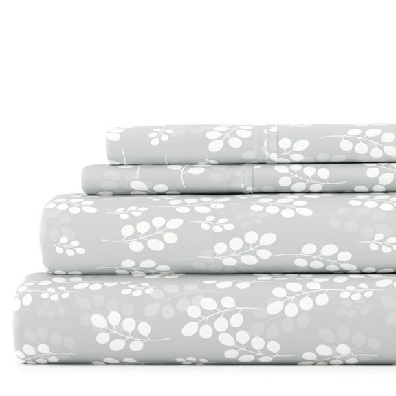 Noble Linens 4 Piece Pattern Microfiber Bed Sheets Set, Gray Wheat, Full