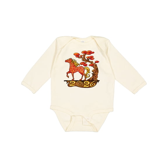 Inktastic 2026 Year of the Horse Happy New Year's Boys or Girls Long Sleeve Baby Bodysuit