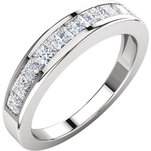 Platinum 1.22ct Princess Cut Diamond Anniversary Wedding Band, Size 6, Channel Set, 1 10ct each by