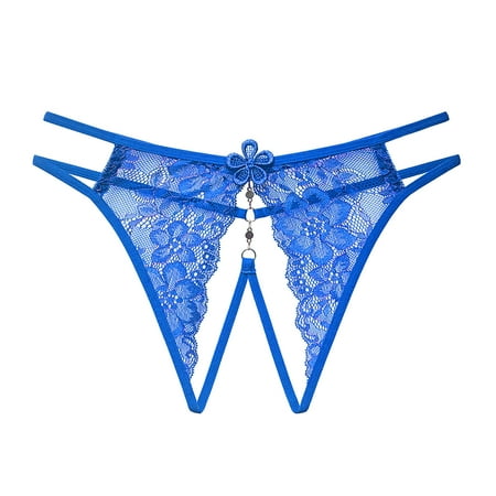 

Women S Bikini & Briefs Women See-Through Lace Open Panties Blue Briefs
