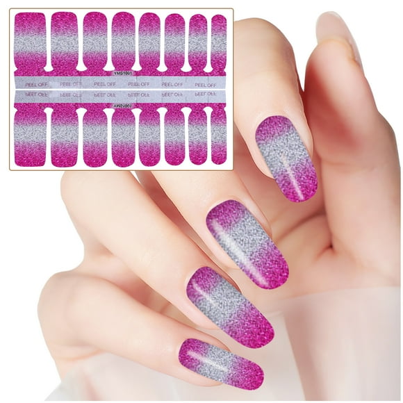 Sandistore Stick on Nails Short Clear Nail Stickers Glitter Gradient Color Full Wraps Polish Stickers Decal Strips Self-Ashesive Nail Sticker Sets For Women Girls Manicure Ideas for Short Nails