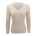 thumbnail image 7 of Fiaer Womens V Neck Sweaters Slim Fit Long Sleeve Solid Color Casual Trendy Comfortable Breathable Knit Tops Beige L, 7 of 7