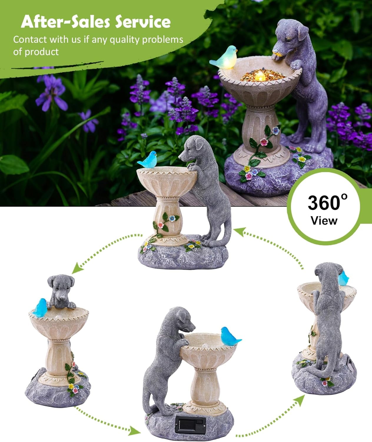 Outdoor Yard Patio Balcony Art, Solar Cat Statue for Garden Decor: IP44 Weatherproof Resin with Automatic Lighting, No Installation – Birthday Gifts for Bird Lovers, Mom, Grandma, Women