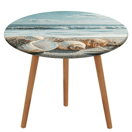 

Beach Starfish Shells (6) Tablecloth Round Elastic Fitted Waterproof Table Cover Cloth for Dining Room Indoor Outdoor Decor