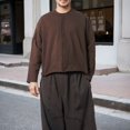thumbnail image 2 of Curuila Mens T Shirt Long Sleeve Solid Color Crew Neck Pullover For Men Loose Fit Comfortable Tops Brown Size 2Xl, 2 of 4