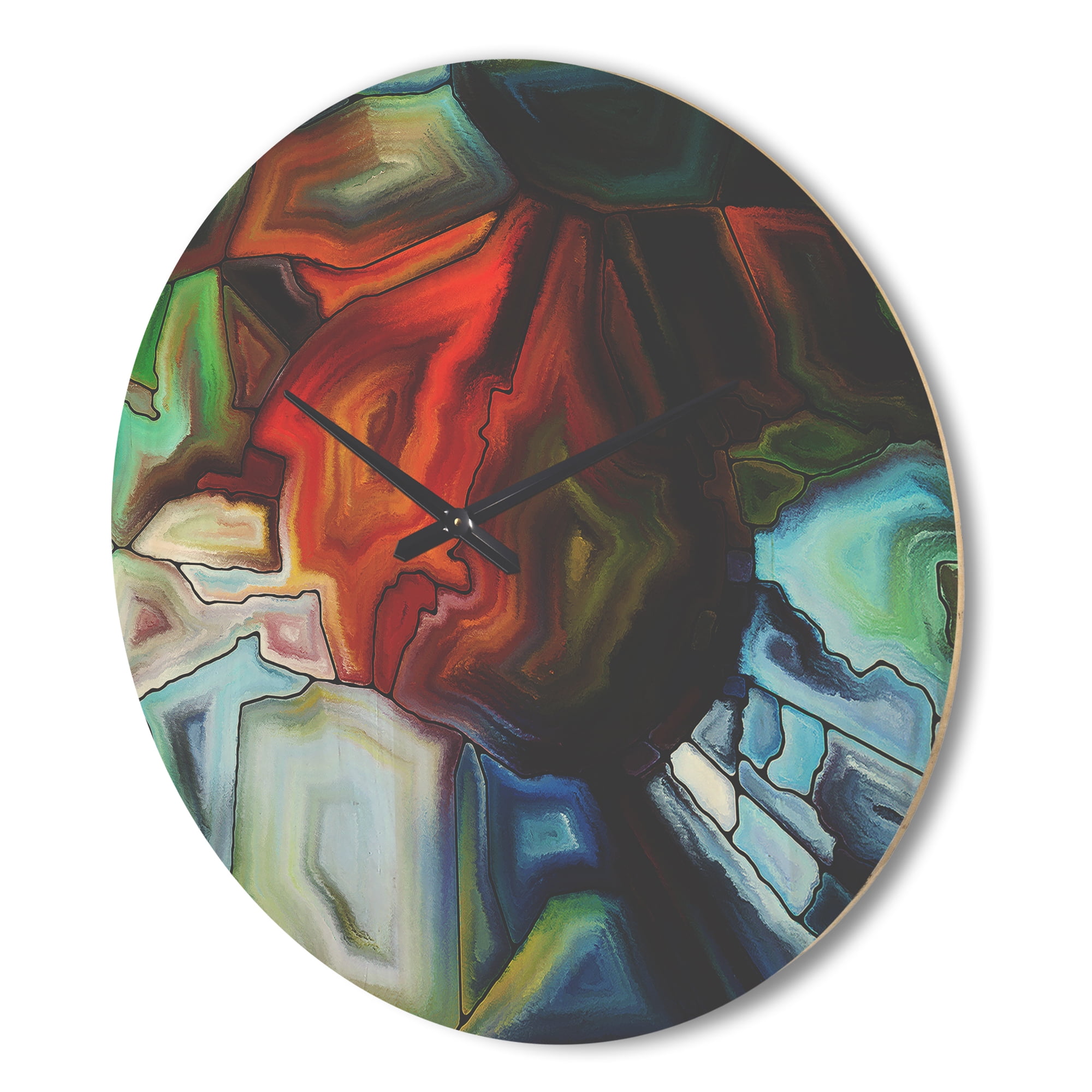Designart 'Abstract Fractal Stained Glass Design ' Modern Wood Wall Clock
