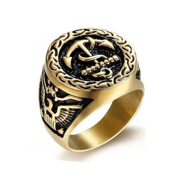 GKNET Stainless Steel Casting Ring 18k Real Gold Plated Men Finger Rings Delicate Jewelry Gift-9-Gold-black
