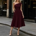 thumbnail image 2 of Ovbmpzd Tea-Length Summer Dresses for Women Elegant Wine Wedding Guest Party Dresses Formal A-Line One Shoulder Dresses With Pockets,L, 2 of 5