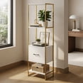 thumbnail image 4 of Yardi Yarda 5-Tier Narrow Bookcase with 4 Open Shelves and Storage Drawer-White, 4 of 7