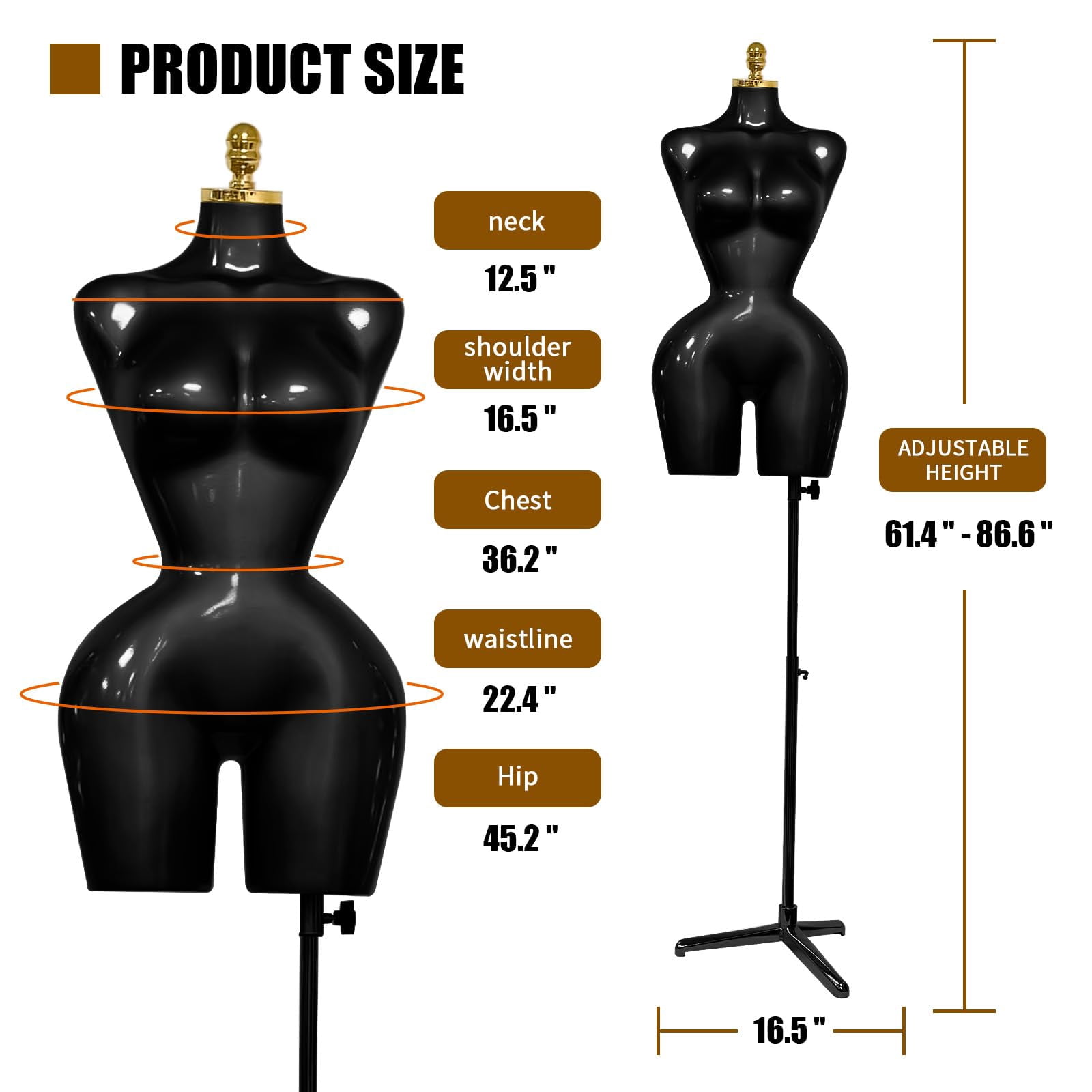 Female Mannequin Torso,Dress Form Manikin with Metal Stand Base, Suitable for Clothing and Jewelry Display (Black)