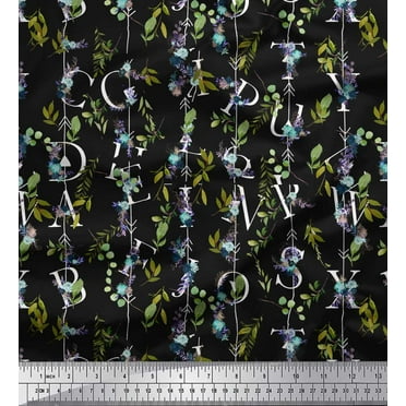 Soimoi Black Cotton Voile Fabric Floral Love Text Fabric Prints By Yard 42 Inch Wide