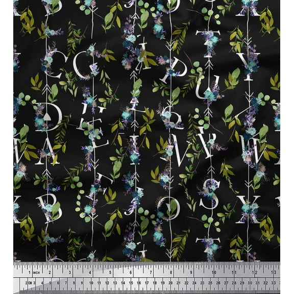 Soimoi Black Cotton Voile Fabric Floral Love Text Fabric Prints By Yard 42 Inch Wide