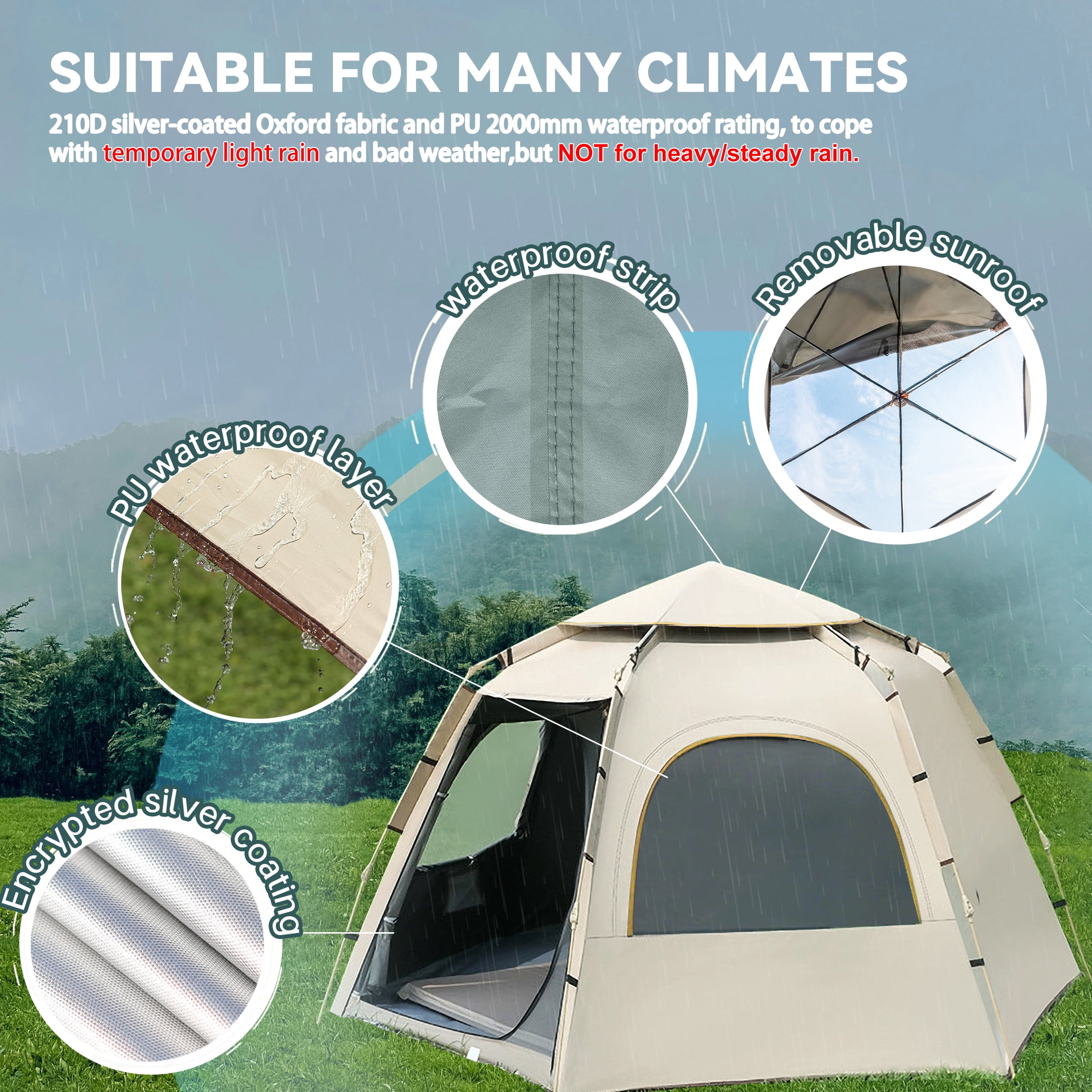 EZBY Tents for Camping,2-3 Person Instant Pop Up Camping Tent with Screen Porch,Removable Rainfly and Carry Bag for Camping Backpacking Hiking-Beige